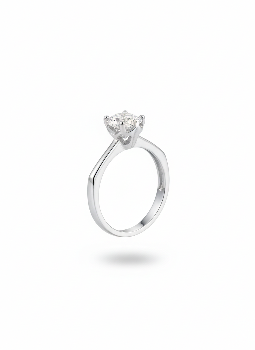 Classic Solitaire Ring - 925 Sterling Silver Ring | White Background Studio Product Photo | Athira Jewels