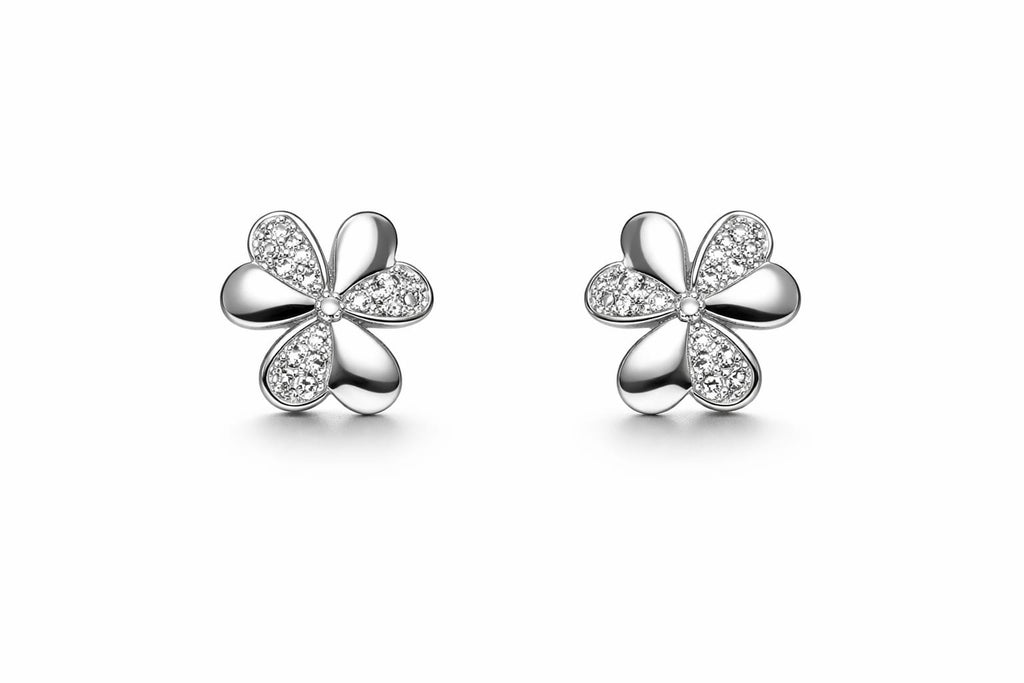 Floral Crystal Stud Earrings - 925 Sterling Silver Earrings | White Background Studio Product Photo | Athira Jewels