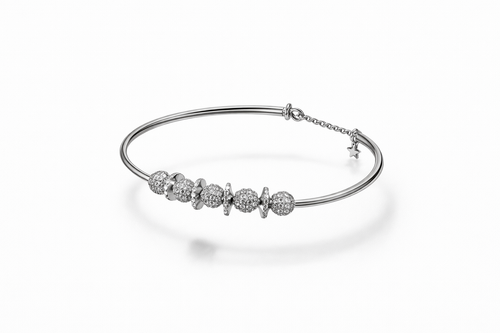 Celeste Beaded Kada Bracelet - Silver - 925 Sterling Silver Bracelet | White Background Studio Product Photo | Athira Jewels
