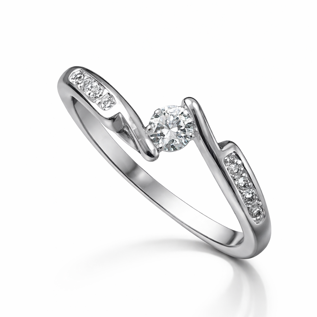 Wave Solitaire Ring - 925 Sterling Silver Ring | White Background Studio Product Photo | Athira Jewels