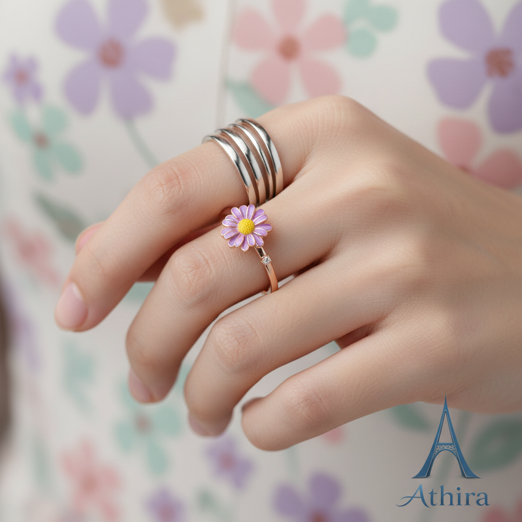 925 Sterling Silver Enamel Blossom Ring