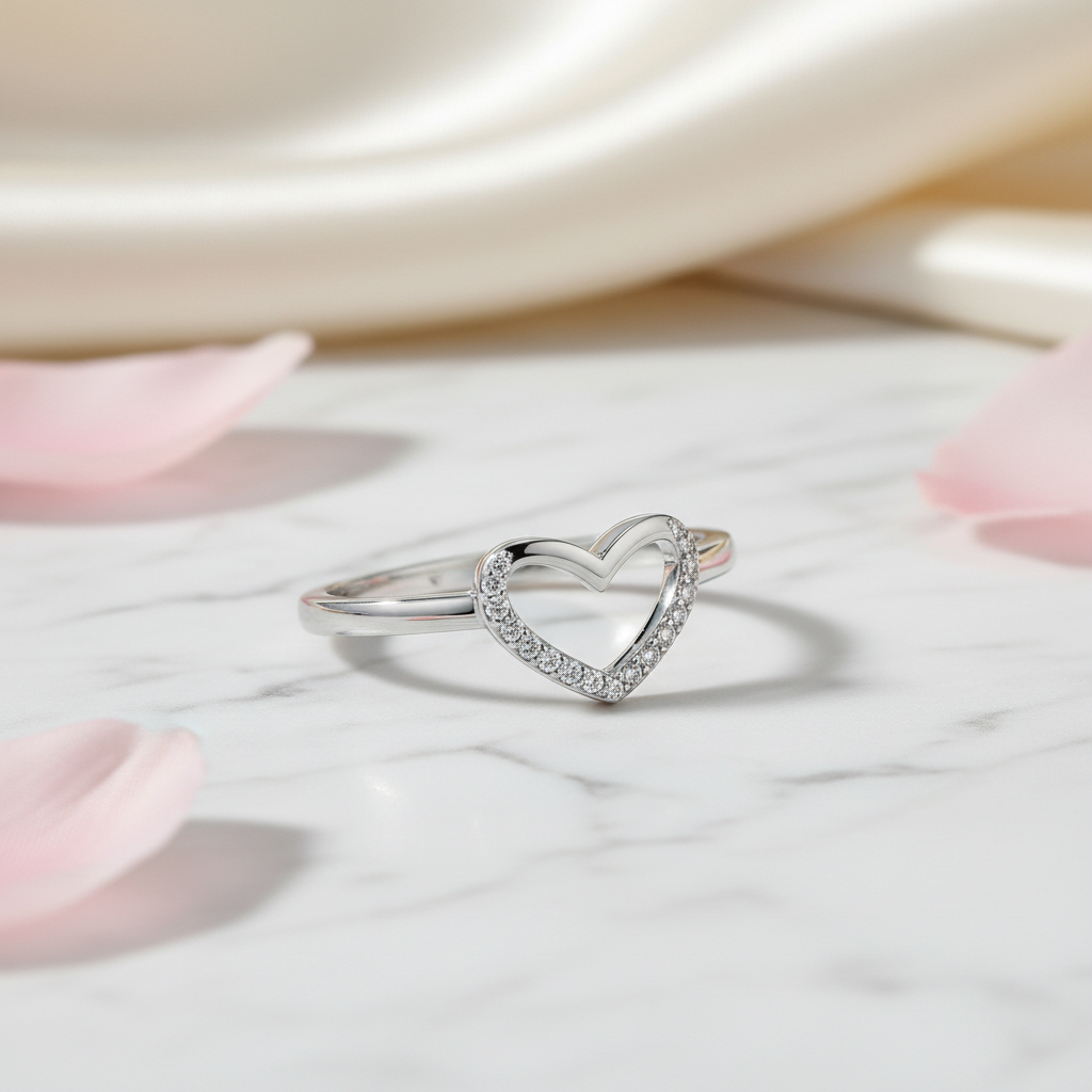 925 Sterling Silver Heart Zircon Ring in elegant setting