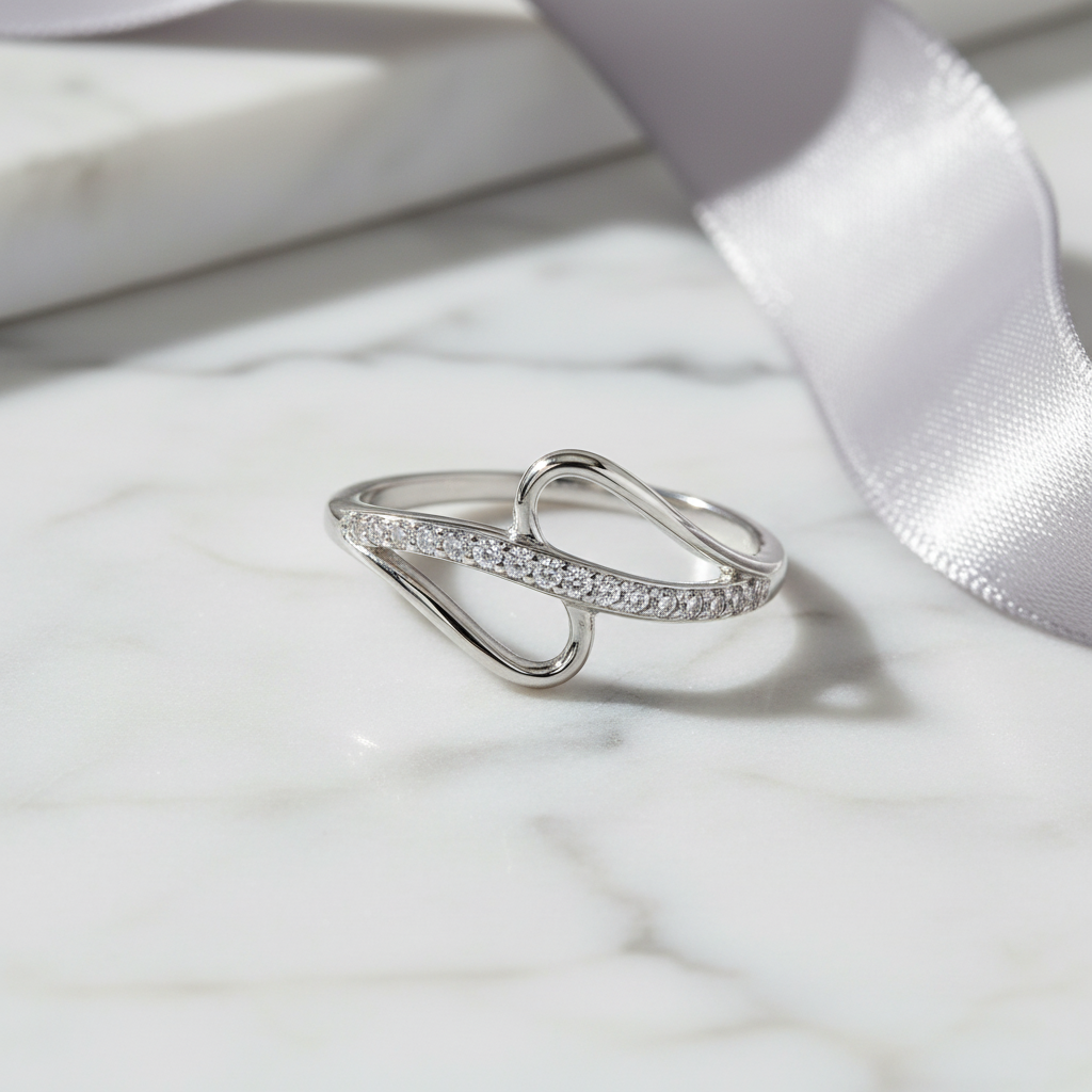 925 Sterling Silver Infinity Curve Ring in elegant setting