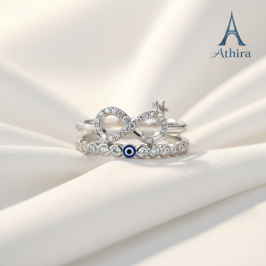 925 Sterling Silver Infinity Evil Eye Double Ring