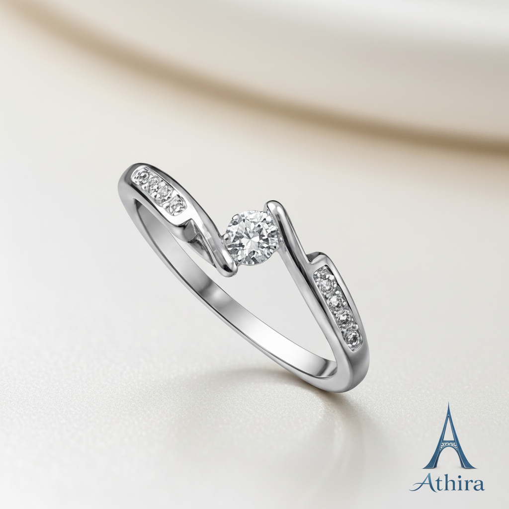 925 Sterling Silver Wave Solitaire Ring