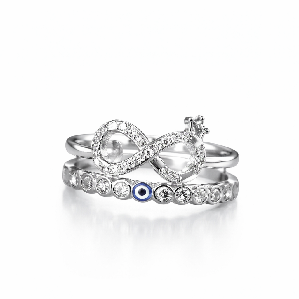 Infinity Evil Eye Double Ring - 925 Sterling Silver Ring | White Background Studio Product Photo | Athira Jewels