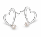 Sterling Silver Open Heart Pearl Earrings - 925 Sterling Silver Earrings | White Background Studio Product Photo | Athira Jewels