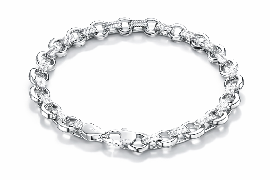 Textured Link Sterling Silver Chain Bracelet - 925 Sterling Silver Bracelet | White Background Studio Product Photo | Athira Jewels