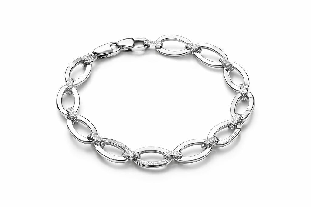 Modern Oval Link Sterling Silver Bracelet - 925 Sterling Silver Bracelet | White Background Studio Product Photo | Athira Jewels