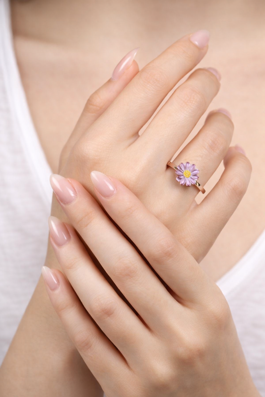 Enamel Blossom Ring - 925 Sterling Silver Ring | White Background Studio Product Photo | Athira Jewels