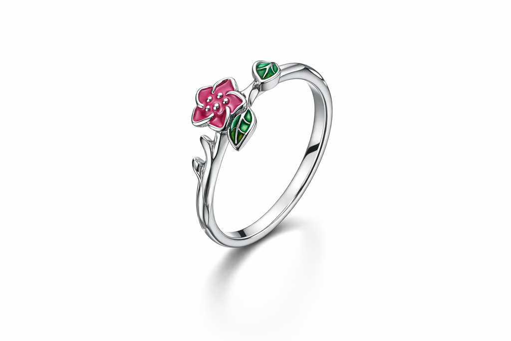 Rose Vine Enamel Ring - 925 Sterling Silver Ring | White Background Studio Product Photo | Athira Jewels