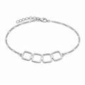 Geometric Square Sterling Silver Anklet - white background studio shot, four open square frames on figaro chain with lobster clasp