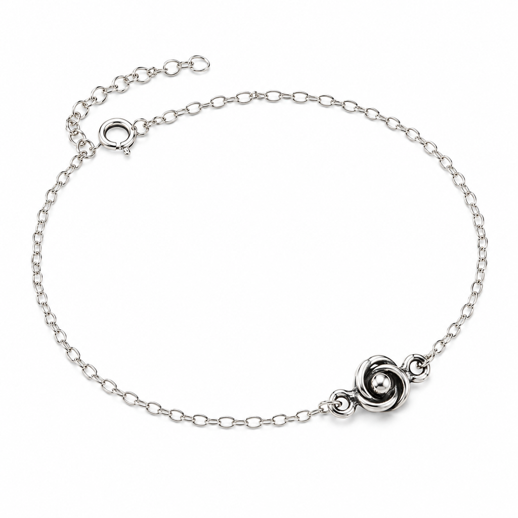Rose Knot Sterling Silver Chain Anklet