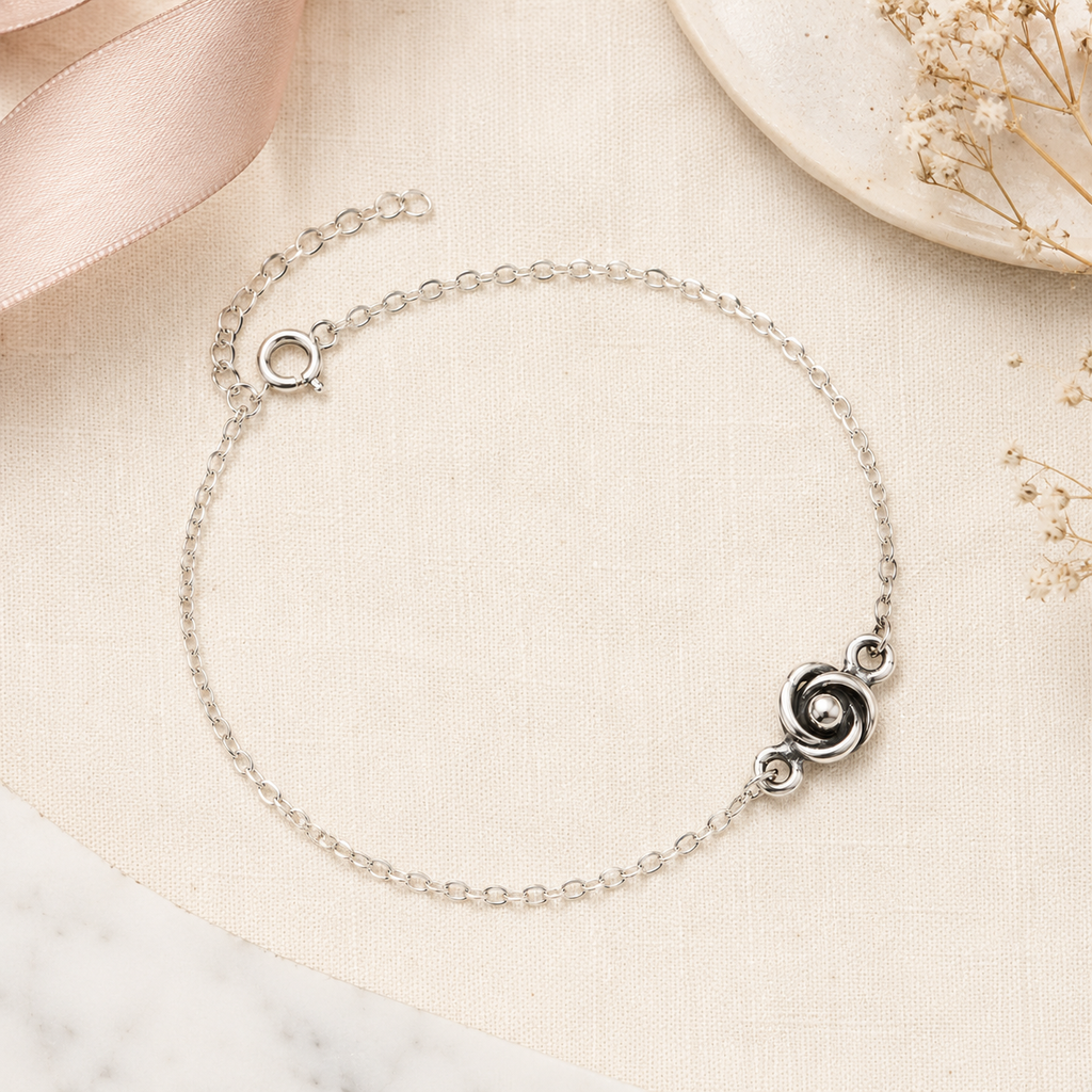 Rose Knot Sterling Silver Chain Anklet