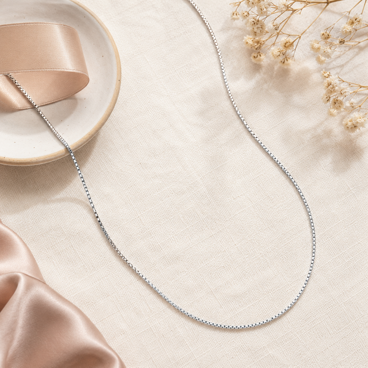 Sleek Rhodium Plated Sterling Silver Box Chain