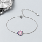Sterling Silver Pink Evil Eye Charm Bracelet