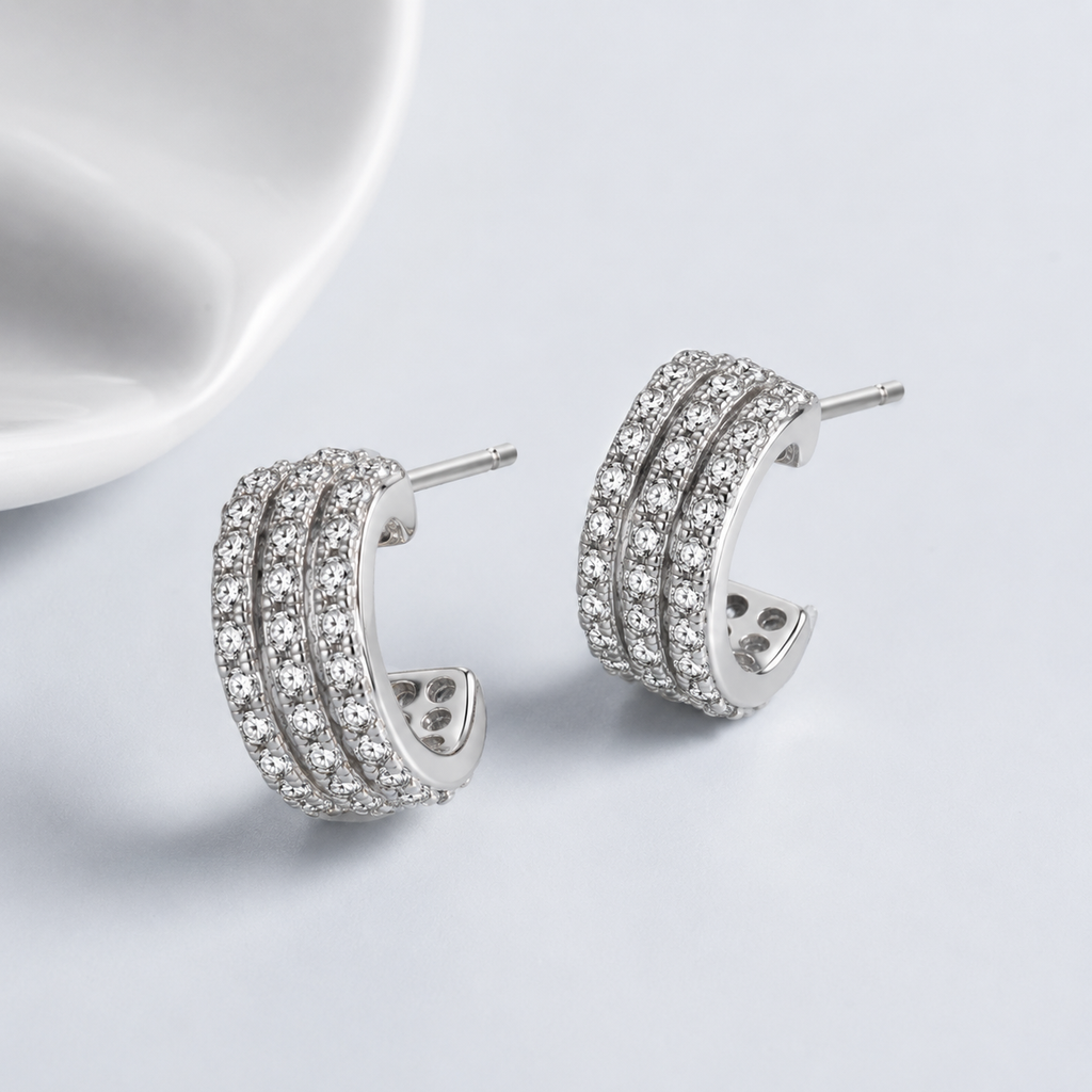 Sparkling Multi-Row Semi-Hoop Earrings