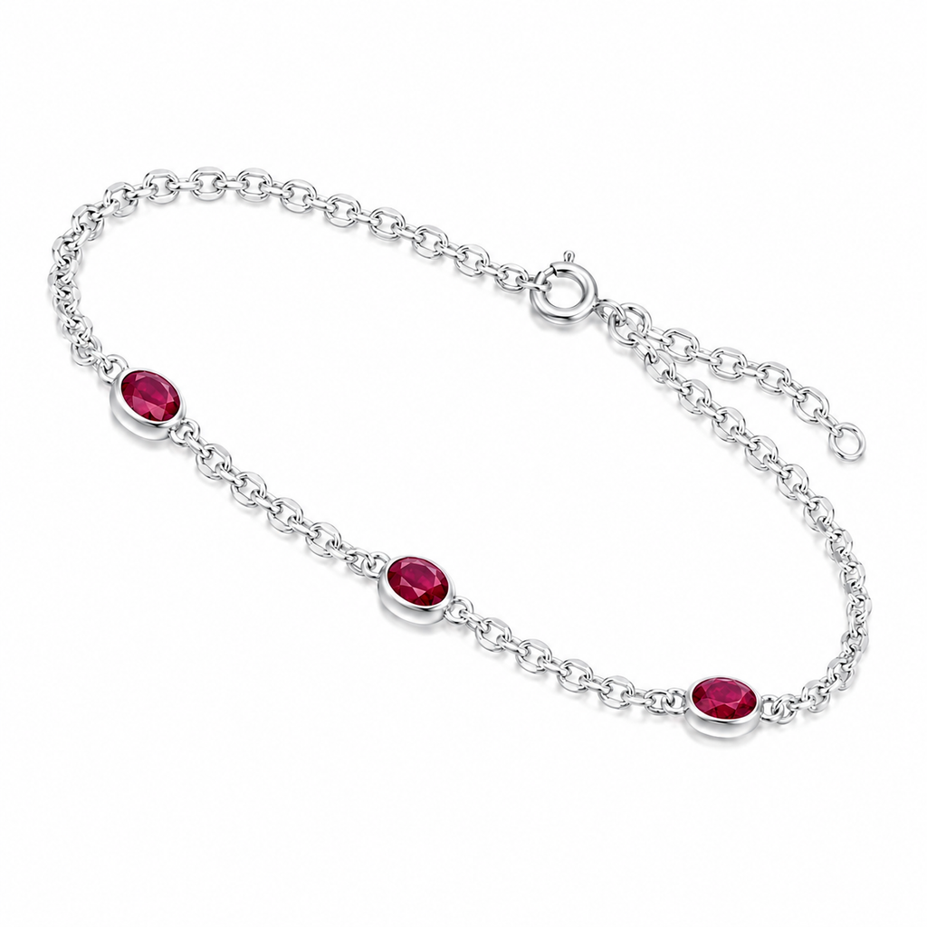 Dainty Ruby Gemstone Sterling Silver Bracelet