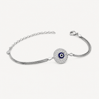 Dazzling Evil Eye Charm Silver Bracelet