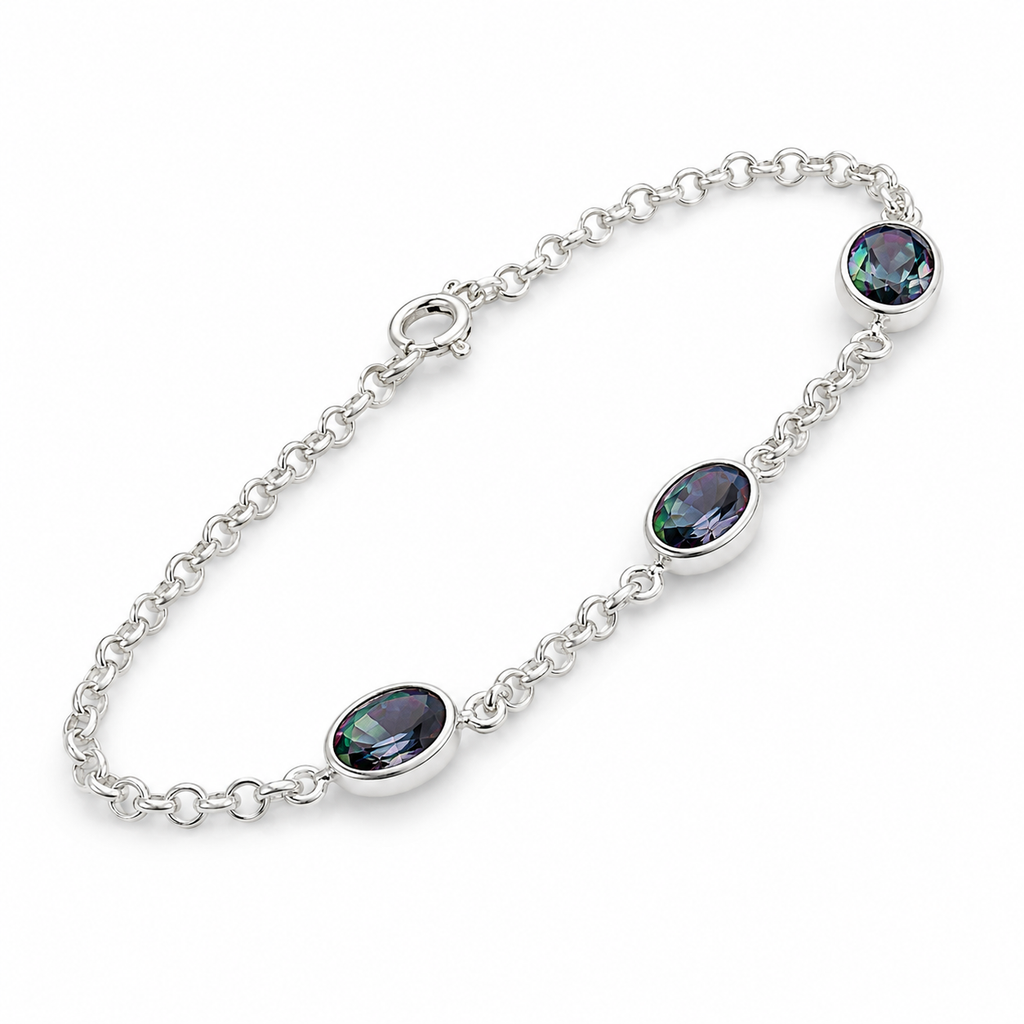 Sterling Silver Mystic Quartz Link Bracelet