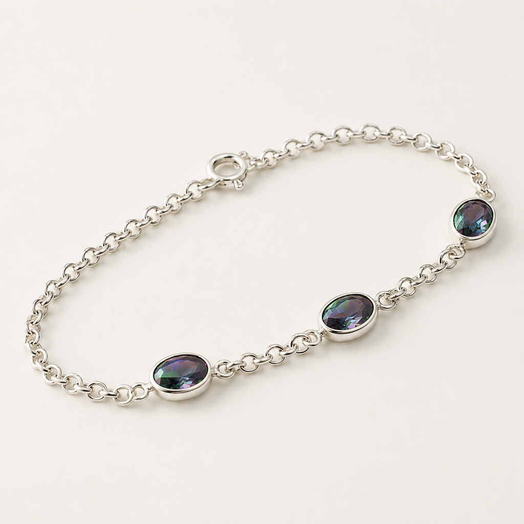 Sterling Silver Mystic Quartz Link Bracelet