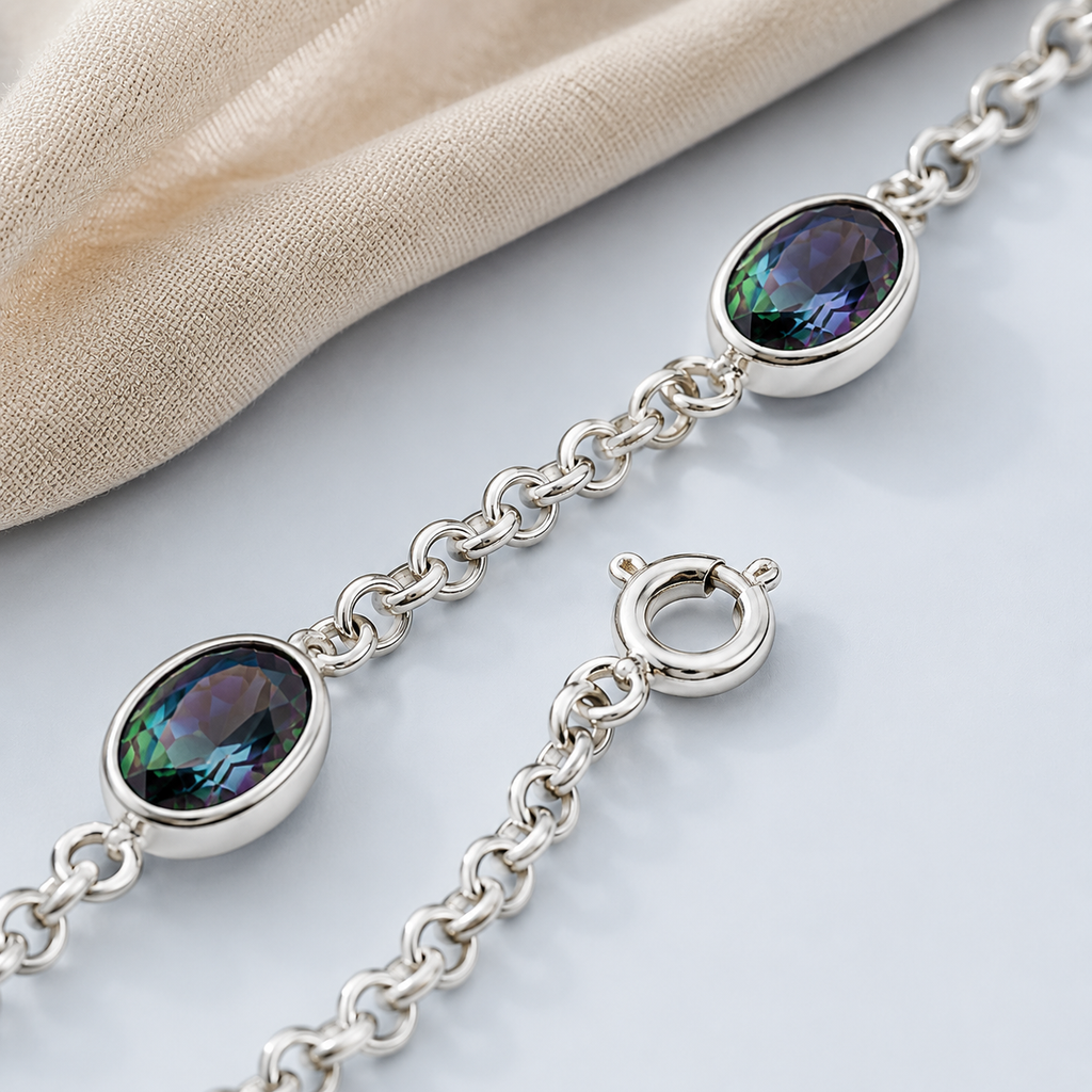Sterling Silver Mystic Quartz Link Bracelet