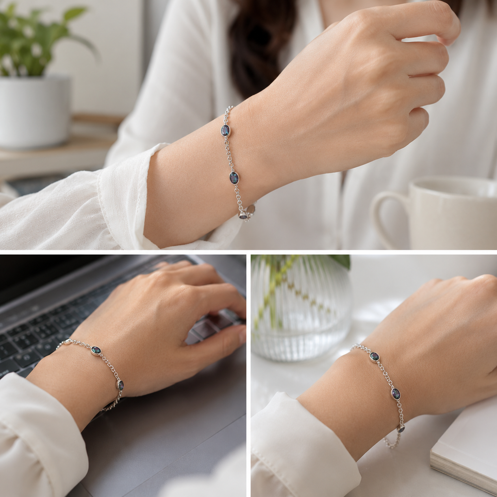 Sterling Silver Mystic Quartz Link Bracelet
