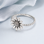 Sunflower Beaded Silver Ring