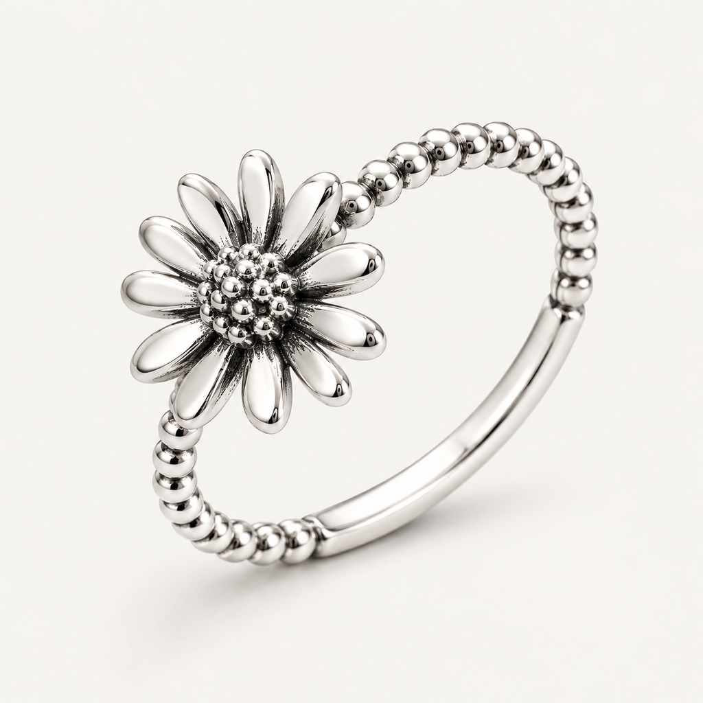 Sunflower Beaded Silver Ring