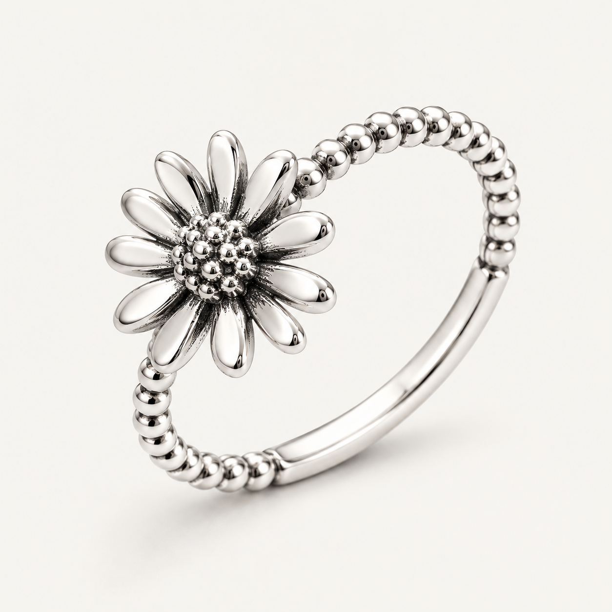 Sunflower Beaded Silver Ring