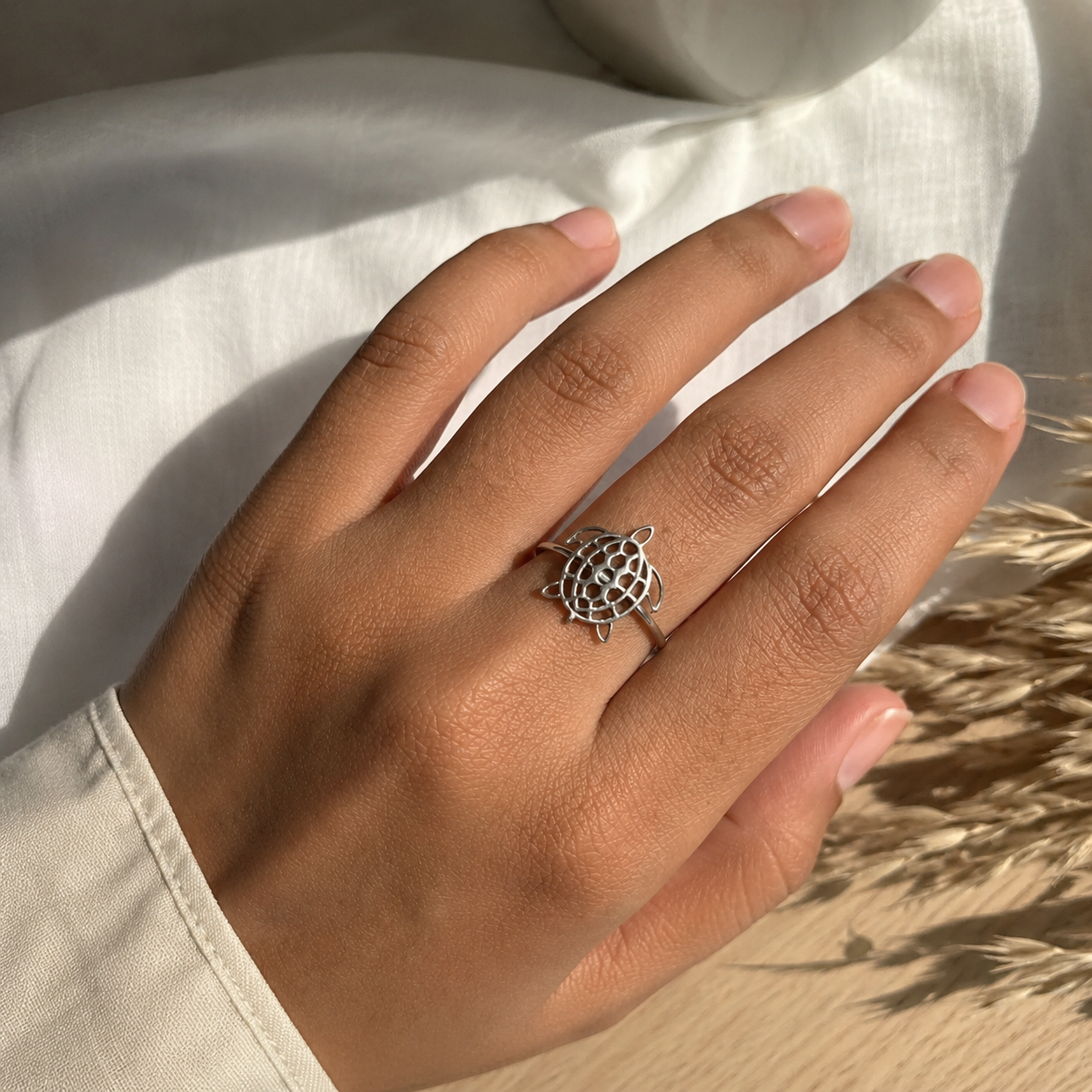 Oxidised Turtle Design Ring