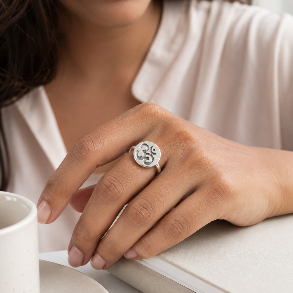 Om Engraved Sterling Silver Signet Ring