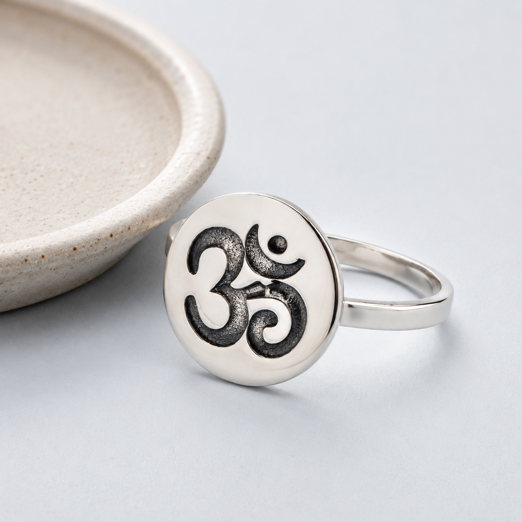 Om Engraved Sterling Silver Signet Ring