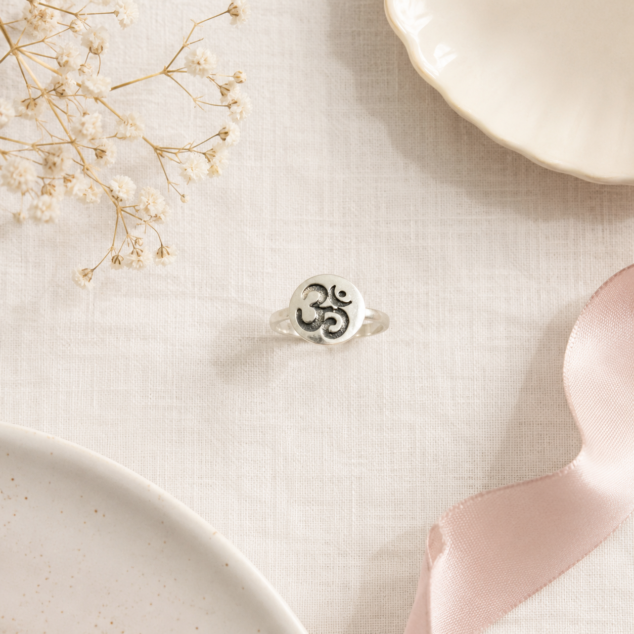 Om Engraved Sterling Silver Signet Ring