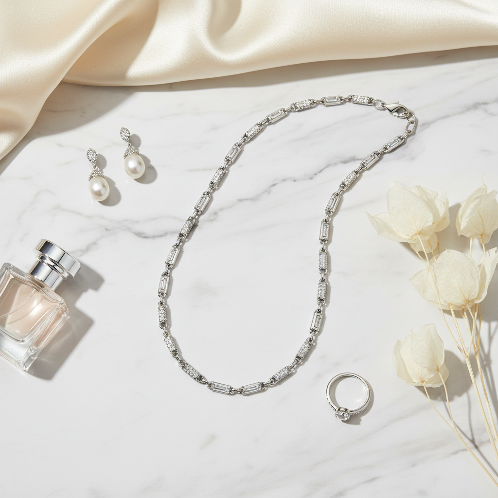 Rhodium Plated Funky Capsule Silver Chain