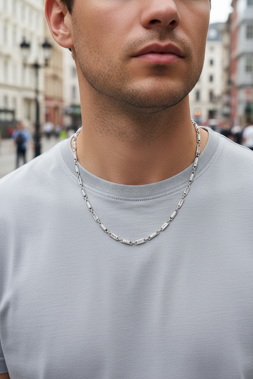 Rhodium Plated Funky Capsule Silver Chain