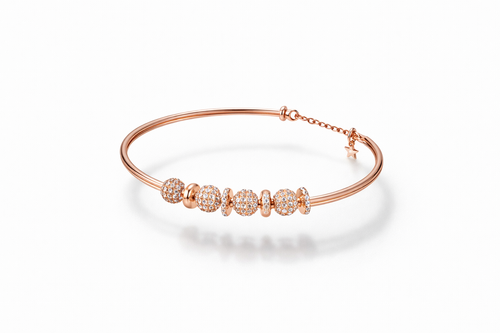 Celeste Beaded Kada Bracelet - Rose Gold - 925 Sterling Silver Bracelet | White Background Studio Product Photo | Athira Jewels