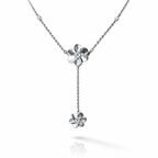 Dual Bloom Drop Necklace - 925 Sterling Silver Necklace | White Background Studio Product Photo | Athira Jewels