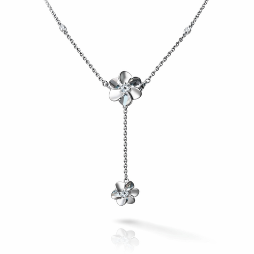 Dual Bloom Drop Necklace - 925 Sterling Silver Necklace | White Background Studio Product Photo | Athira Jewels