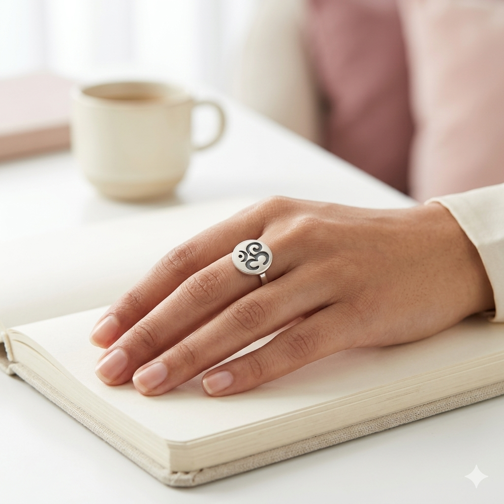 Om Engraved Sterling Silver Signet Ring