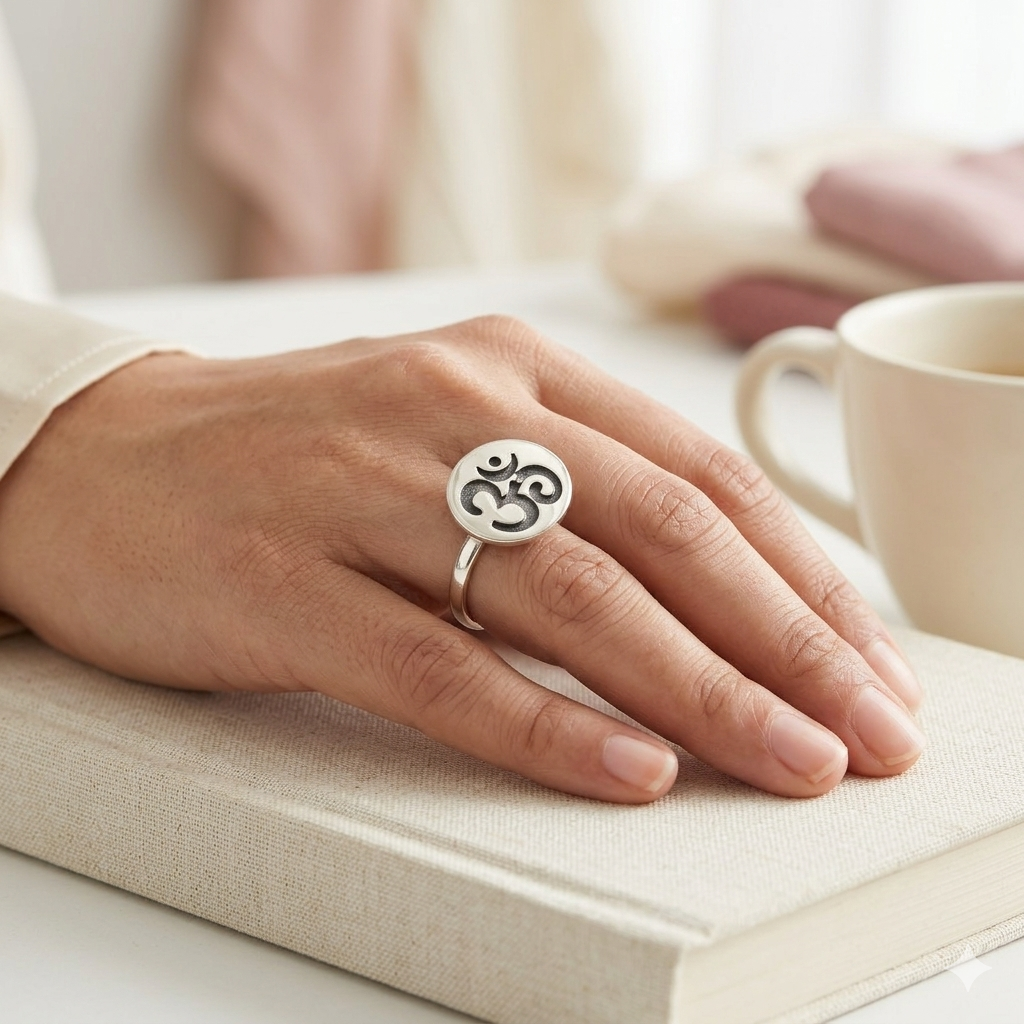 Om Engraved Sterling Silver Signet Ring