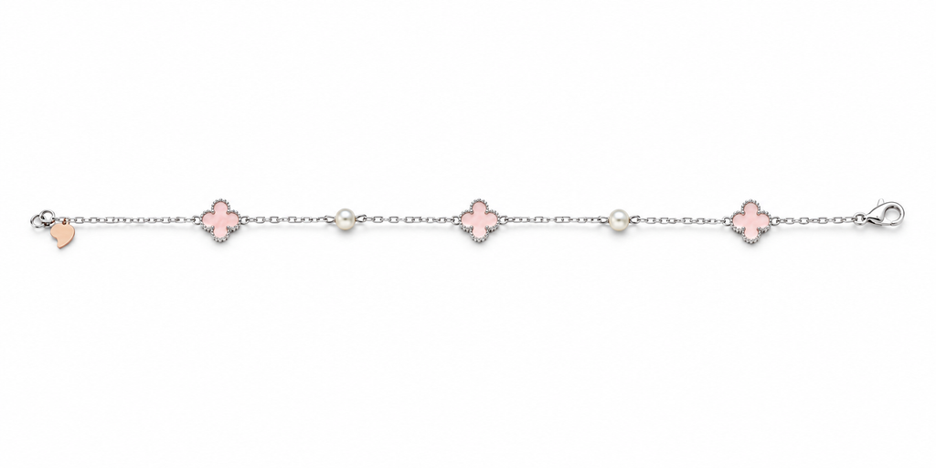 Elegant Pink Clover Sterling Silver Bracelet