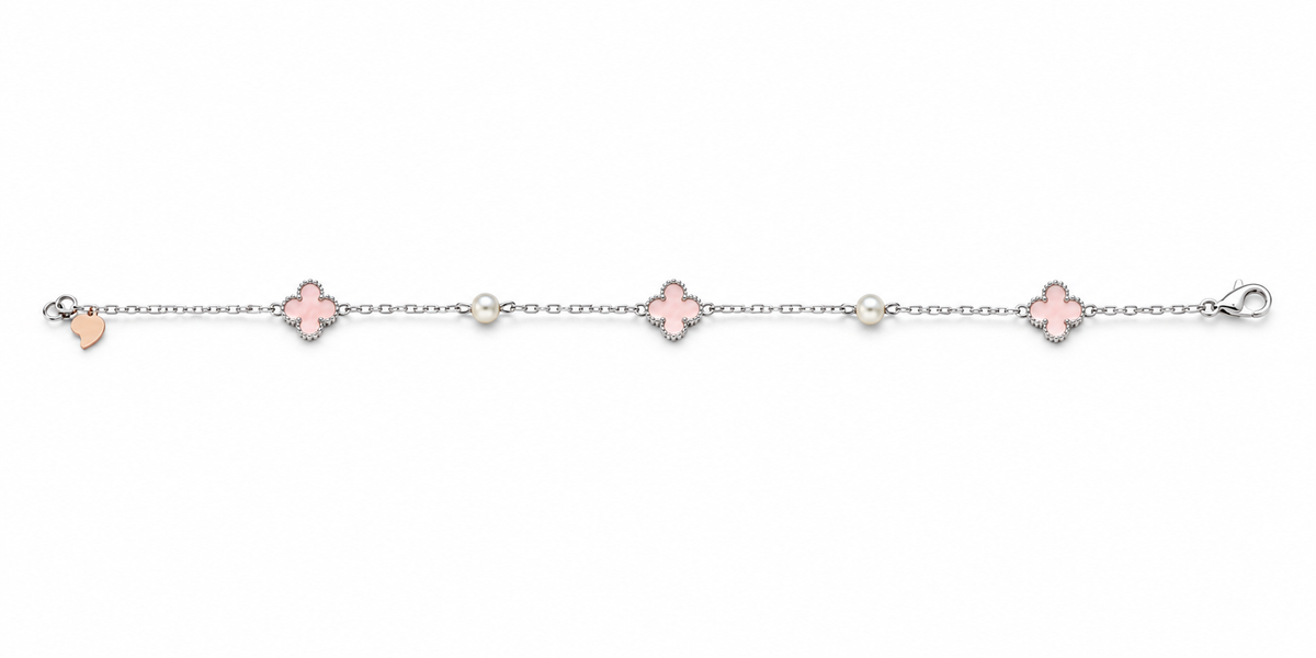 Elegant Pink Clover Sterling Silver Bracelet