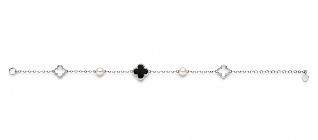 Elegant Black Clover Pearl Bracelet