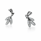 Leaf Drop Stud Earrings - 925 Sterling Silver Earrings | White Background Studio Product Photo | Athira Jewels
