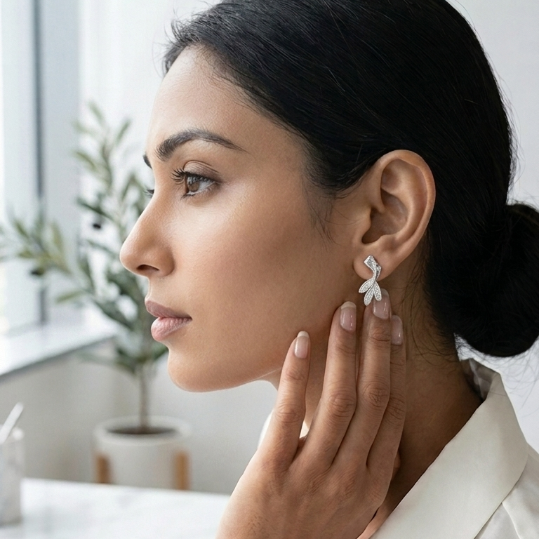 Leaf Drop Stud Earrings - Earrings detail view 3 | 925 Sterling Silver | Athira