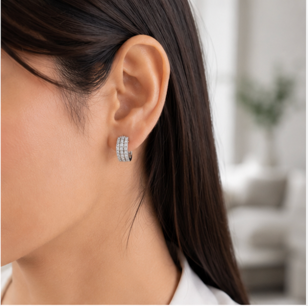 Sparkling Multi-Row Semi-Hoop Earrings