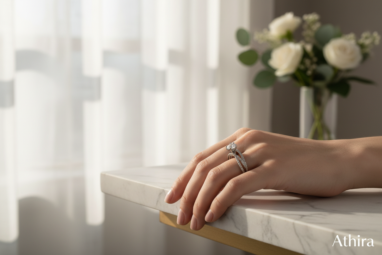 Cinematic lifestyle image showing ring being worn