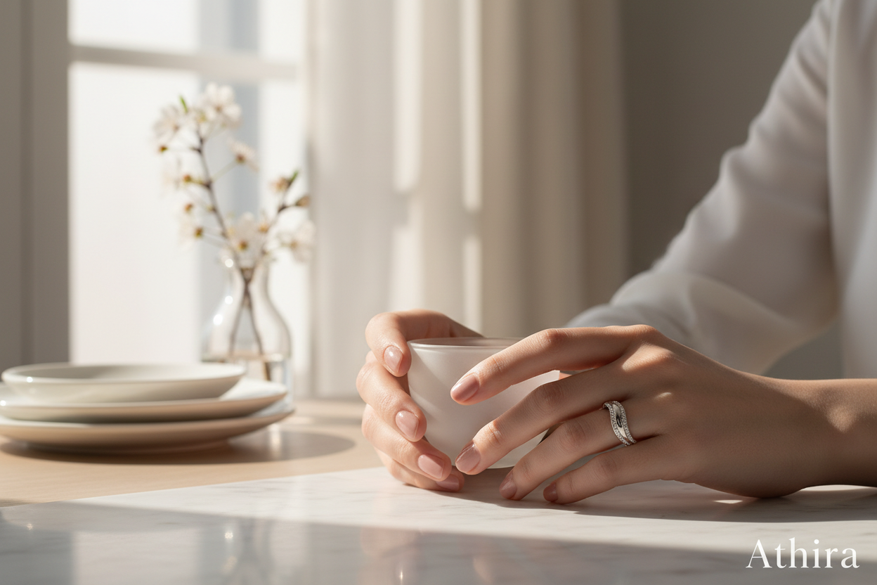 Cinematic lifestyle image showing ring being worn