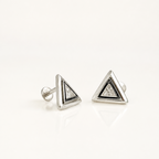 Geometric Sparkle Triangle Silver Stud Earrings